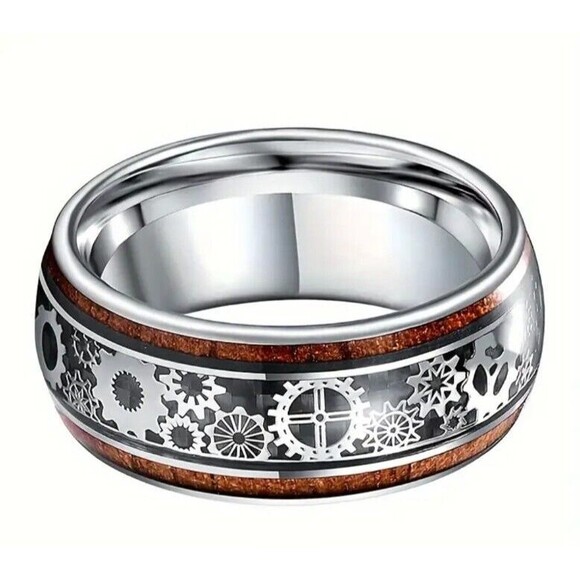 Men's Silver Ring surrounded with GEARS Size 8 - Picture 3 of 5